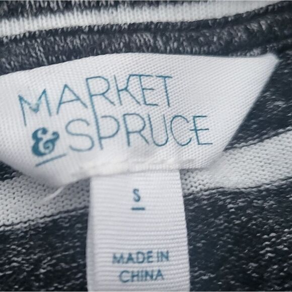 Market & Spruce white and heathered gray horizontal striped long sleeve shirt sm - Picture 3 of 8